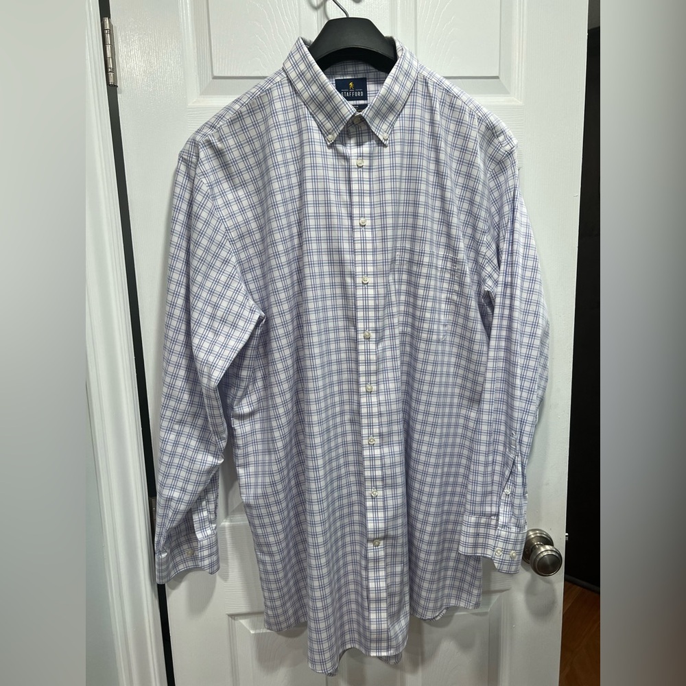 Stafford Men's Plaid Cotton Dress Shirt 19 (38-39) Tall